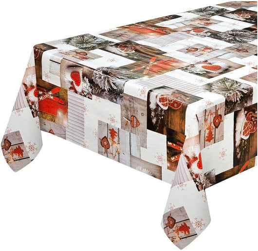 Tovaglia Natalizia Copritavolo Antimacchia Plastificata Retro Felpato Shabby Chic Cuori 140x500 cm