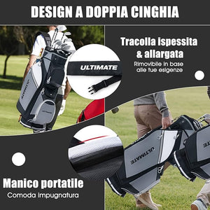 Borsa da Golf con 14 Divisori, Sacca per Mazze da Golf con Borsa Termica, Cappuccio Impermeabile, Maniglie e Tracolla, Ideale per Uomini e Donne, Nero e Grigio