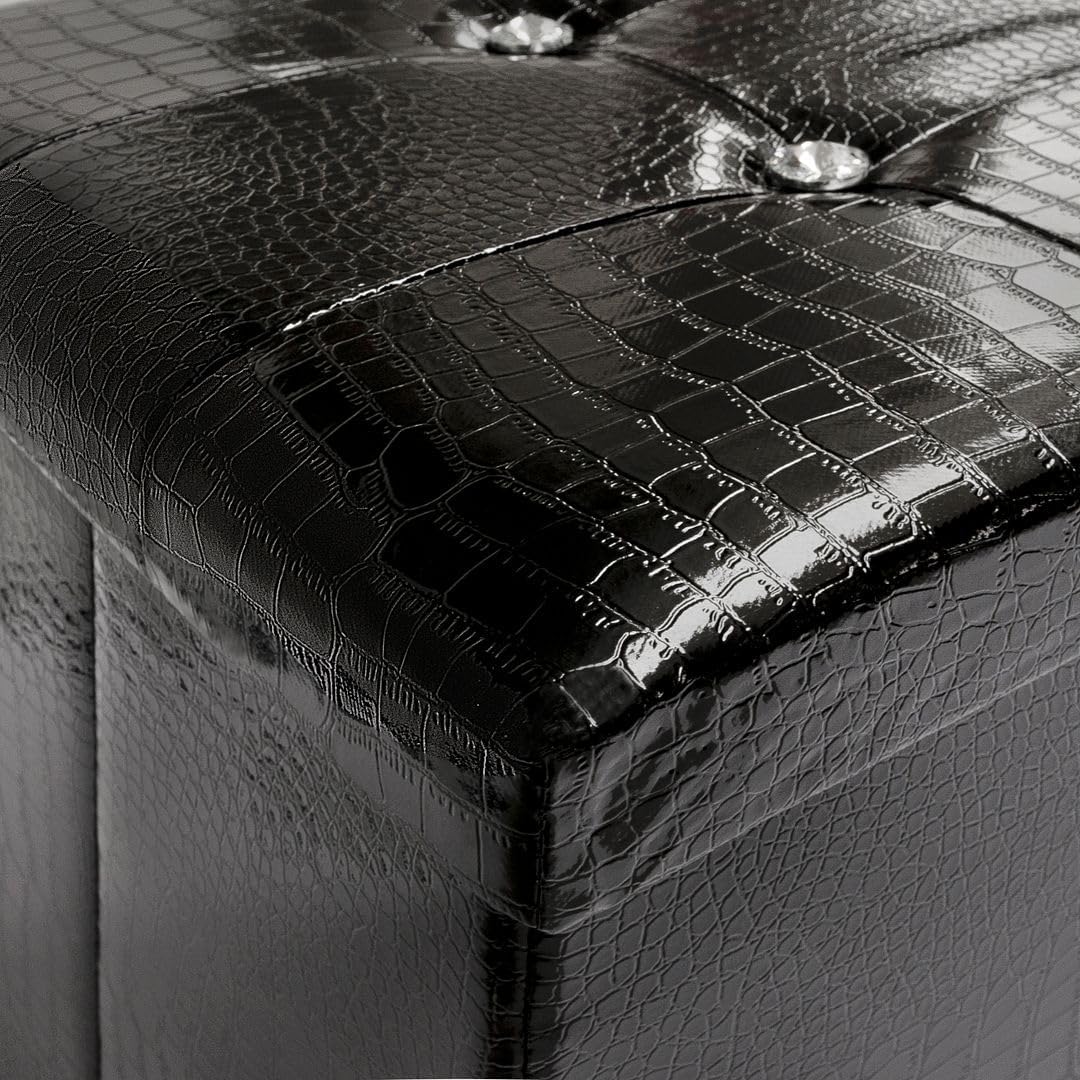 Cassapanca Contenitore Pouf Panca Poggiapiedi Similpelle Pelle Finta Coccodrillo 76x38x38 cm Nera