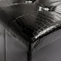 Cassapanca Contenitore Pouf Panca Poggiapiedi Similpelle Pelle Finta Coccodrillo 76x38x38 cm Nera