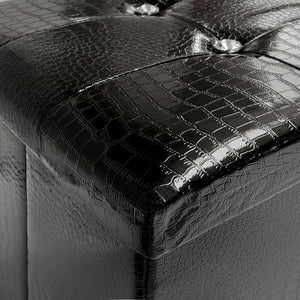 Cassapanca Contenitore Pouf Panca Poggiapiedi Similpelle Pelle Finta Coccodrillo 76x38x38 cm Nera