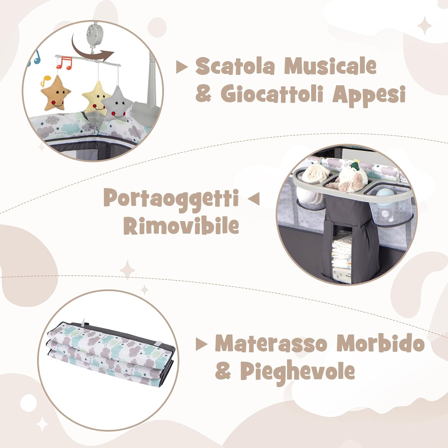 4 in 1 Lettino per Bambini con Materasso, Lettino Culla da Viaggio per Neonati, Culla Neonato con Fasciatoio, Box Portatile Pieghevole, con Ruote e Borsa, 125 x 65 x 119 cm (Grigio)