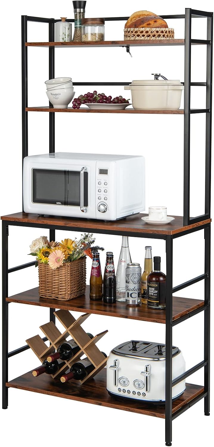 Scaffale da Cucina con 5 Ripiani, Mobile Porta Microonde con Ripiani Aperti e Dispositivo Antiribaltamento, Mobile da Cucina Alto per Soggiorno Cucina Balcone, 80x40x170 cm