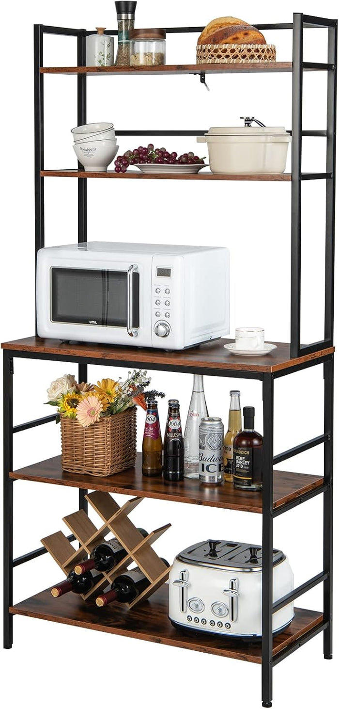 Scaffale da Cucina con 5 Ripiani, Mobile Porta Microonde con Ripiani Aperti e Dispositivo Antiribaltamento, Mobile da Cucina Alto per Soggiorno Cucina Balcone, 80x40x170 cm