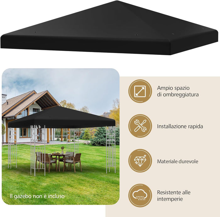 Copertura per Gazebo, Tetto Ricambio per Gazebo, Tetto del Padiglione 3x3 m (Nero)