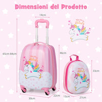 Set di Valigia per Bambini, 16" Valigia+ 12" Zaino, 2 Pezzi, con Ruote Girevoli a 360° e Maniglia Retrattile, Ideale per Viaggiare in Modo Comodo e Divertente (Modello 2)