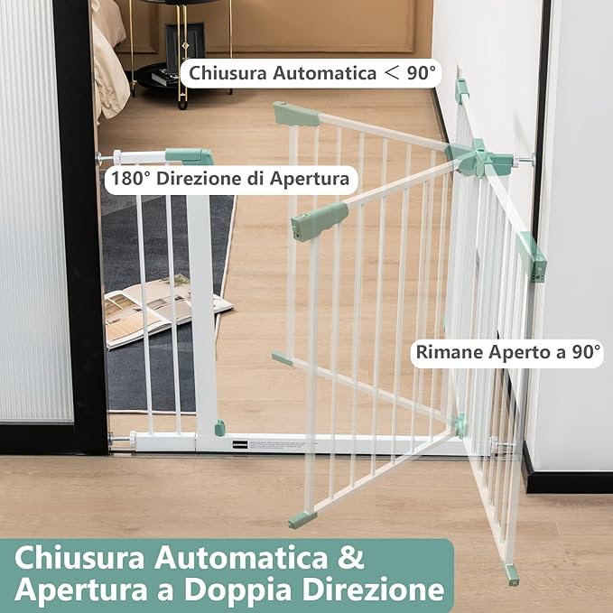 Cancelletto di Sicurezza per Bambini a Passo Passeggiato, Cancelletto di Sicurezza a Chiusura Automatica con Pressione per Bambini e Animali Domestici, Larghezza Regolabile da 80 a 132 cm