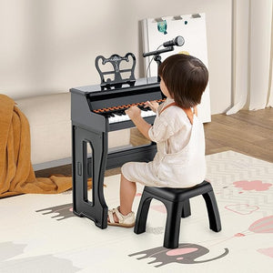 Set Pianoforte Elettrico per Bambini a 37 Tasti, Tastiera Digitale con Microfono Regolabile, Supporto per Spartiti Rimovibile, Funzioni di Record e Playback, per Bambini 3+ Anni (Nero)