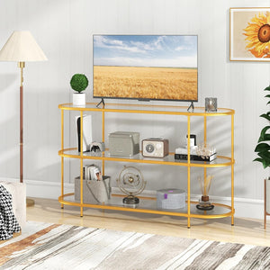 Mobile Porta TV fino a 65¡¯¡¯, Tavolo Consolle TV con 3 Ripiani in Vetro Temperato, Mobile TV con Struttura in Metallo, Supporto TV con Struttura in Metallo, per Soggiorno, Camera da Letto