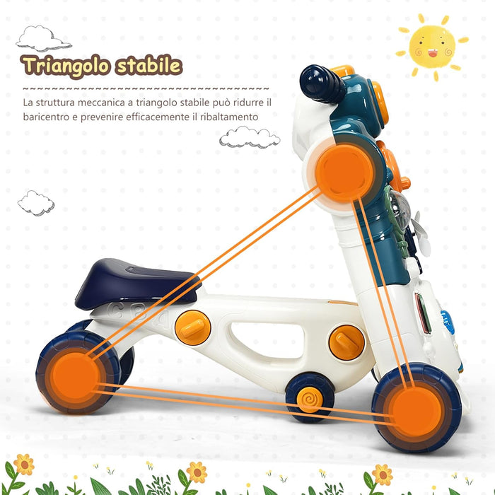 3 in 1 Primi Passi Cavalcabile Spingibile, Giocattolo Educativo con Musica e Luci, con 4 Ruote Antiscivolo, Ideale per Bambini 6-36 Mesi (Blu)