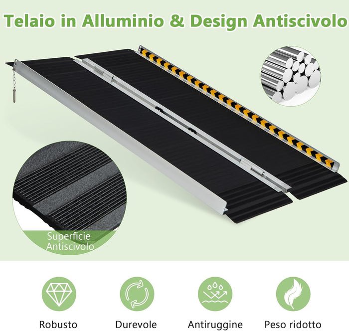 Set di 2 Rampa per Sedie a Rotelle in Alluminio, Rampa Telescopica Pieghevole con Superficie Antiscivolo, Capacità di Carico di 272 kg, per Soglie, Gradini, Scale (122 x 74cm)