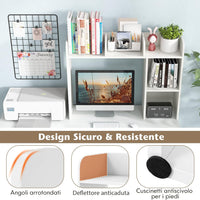 Scaffale da Scrivania in Legno, Libreria da Tavolo Salvaspazio con 4 Ripiani e Scomparto Aperto, Scaffale Espositivo per Computer, Casa Ufficio, 94x25x74 cm (Bianco)