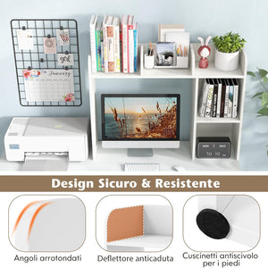 Scaffale da Scrivania in Legno, Libreria da Tavolo Salvaspazio con 4 Ripiani e Scomparto Aperto, Scaffale Espositivo per Computer, Casa Ufficio, 94x25x74 cm (Bianco)