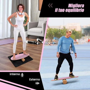 Balance Board in Legno, Tavola di Equilibrio con Rullo e Tappetino per Allenamento Skateboard Hockey Snowboard Surfing, Attrezzi 3 in 1 per Esercizi Equilibrio e Tonificazione Core