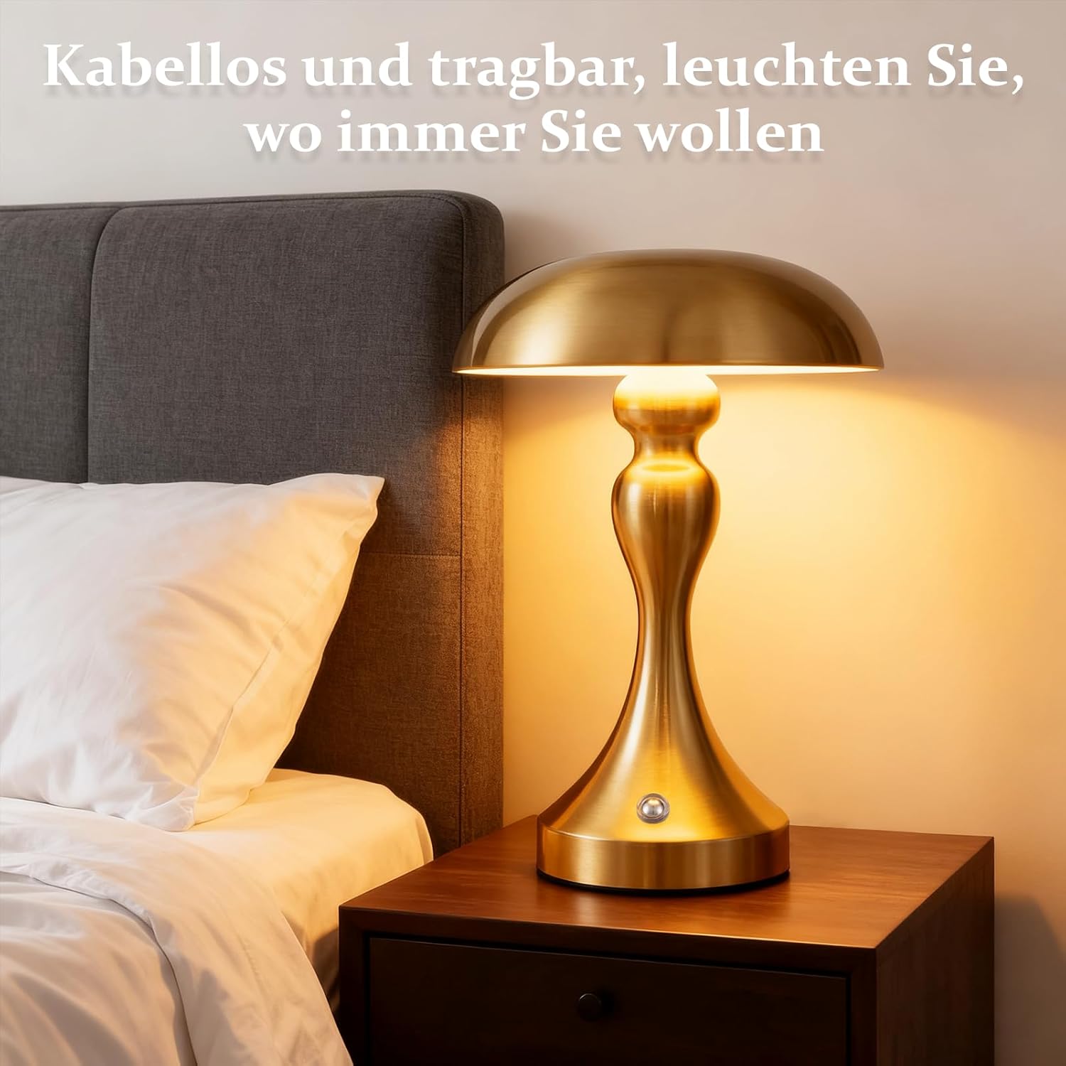 ZMH Lampada da tavolo wireless bronzo dorato touch batteria USB ricaricabile per comodino soggiorno