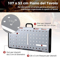 Tavolo da Lavoro Pieghevole, Banco da Lavoro Portatile con Altezza Regolabile a 7 Livelli e 2 Staffe da Saldatura, Capacità di Carico 450 KG (Modello 2)