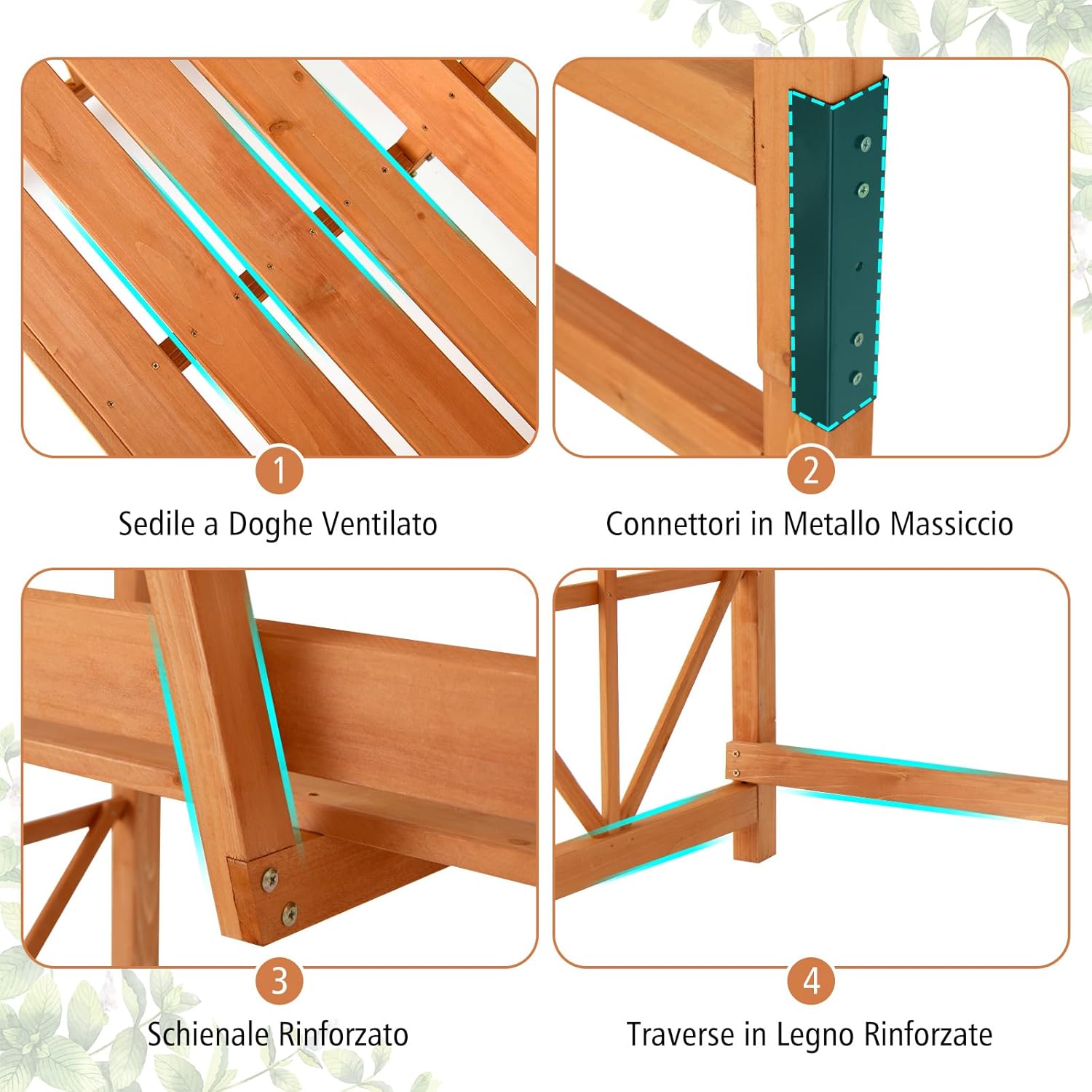 Panchina 2 Posti con Arco da Giardino per Rose e Rampicanti, Pengolato con Panchina in Legno di Abete, Graticcio per Piante da Esterno per Balcone, Cortile e Terrazzo (120 x 58 x 189 cm)