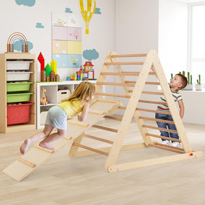 Triangolo a Gradini, Scala Giochi Arrampicata a Triangolo, con Scivolo, Palestra Coperta da Casa, Legno, Ideale per Bambini 3+ Anni (naturale)