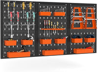 Pannello Forato da Muro, Organizzatore con 9 Contenitori, Supporti per Martelli, Portautensili e Ganci, Ideale per Garage e Officina (Arancia)