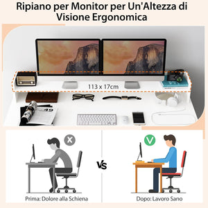Scrivania per Computer, Scrivania con 2 Librerie, Ripiano e Kit di Antiribaltamento, Scrivania Salvaspazio da Ufficio, Studio, Soggiorno e Camera da Letto, 120 x 54 x 90 cm, Bianco