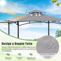 Gazebo per Barbecue, Pergola per BBQ con Tendalino Laterale, Tetto a 2 Livelli, 2 Ripiani Laterali, Ganci Appesi, Apribottiglie, per Giardino e Cortile, 318 x 153 x 250 cm (Grigio)