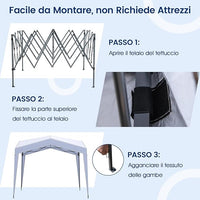 Gazebo Pop-up 302 x 302 cm, Gazebo Impermeabile con Ruote, 8 Picchetti, 4 Corde Antivento, Tendone Pieghevole Resistente per Spiaggia, Feste e Campeggio