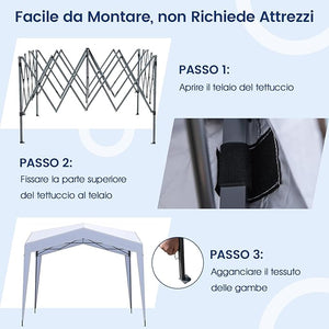 Gazebo Pop-up 302 x 302 cm, Gazebo Impermeabile con Ruote, 8 Picchetti, 4 Corde Antivento, Tendone Pieghevole Resistente per Spiaggia, Feste e Campeggio
