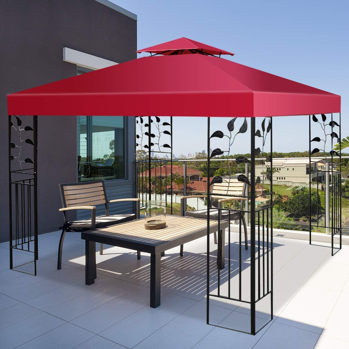 Tessuto copertura superiore per gazebo Telo tetto ricambio per gazebo 3x3M Rosso Bordeaux-Gazebo