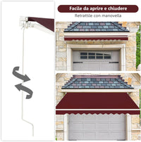 Tenda da Sole per Esterno Avvolgibile 3 x 2,5 M, Tenda da Sole a Bracci Estensibili con Telaio in Alluminio, Tettuccio Resistente al Sole e Impermeabile e Manovella (3 x 2,5 M, Rosso)