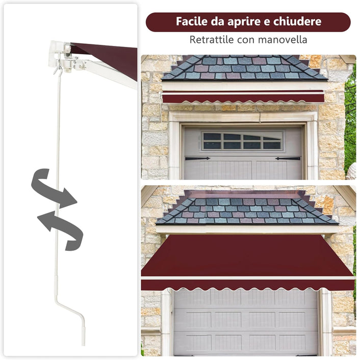 Tenda da Sole per Esterno Avvolgibile 3 x 2,5 M, Tenda da Sole a Bracci Estensibili con Telaio in Alluminio, Tettuccio Resistente al Sole e Impermeabile e Manovella (3 x 2,5 M, Rosso)