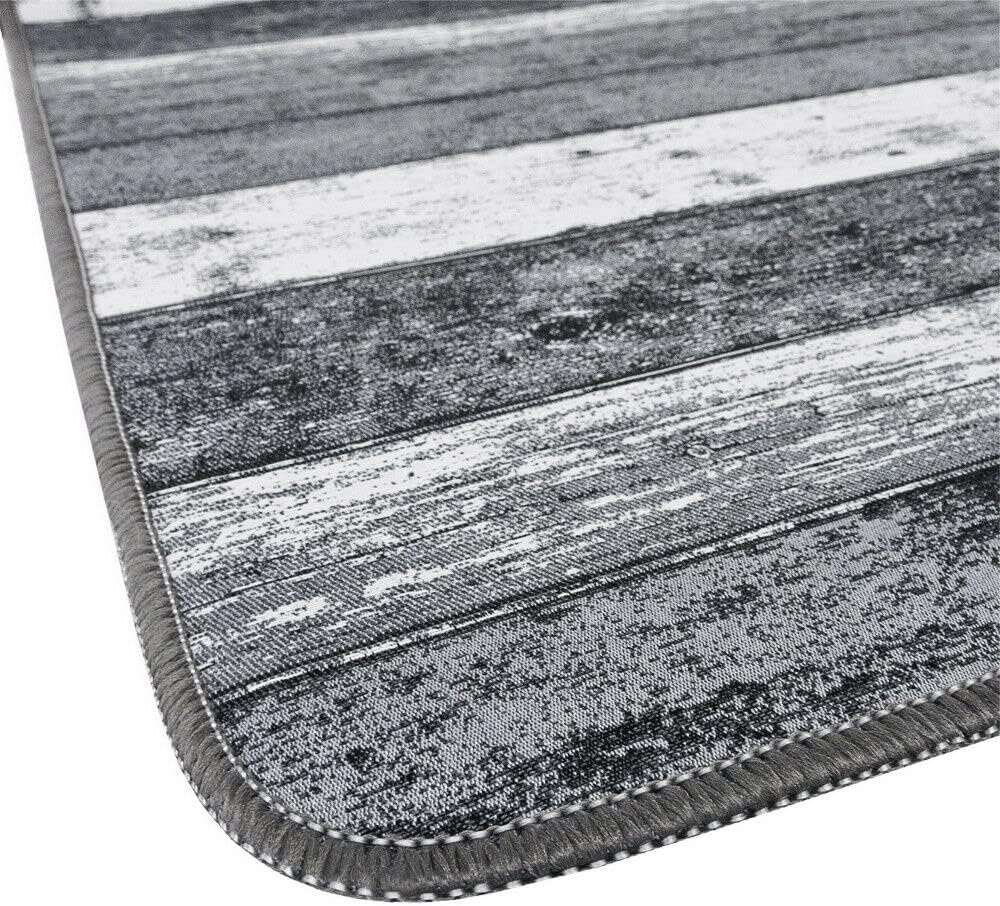 Tappeto Cucina 52x190 cm Bordato Tessitura Piatta Bagno Camera Corridoio Stile Legno Parquet Grigio