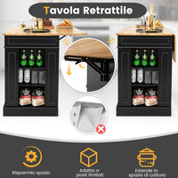 Credenza da Cucina in Legno, Isola da Cucina con Contenitore, con Ripiani Regolabili a 3 Livelli, 120 x 61 x 92 cm, Carico 200 kg (Nero)