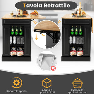 Credenza da Cucina in Legno, Isola da Cucina con Contenitore, con Ripiani Regolabili a 3 Livelli, 120 x 61 x 92 cm, Carico 200 kg (Nero)