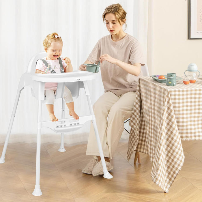 4 in 1 Seggiolone per Bambini, Seggiolone Papa con Vassoio Regolabile, Sedia da Terra per Bambini con Poggiapiedi, pert Bambini 6-36 Mesi (Bianco)