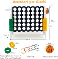 Forza 4 Gigante, Forza Quattro per Bambini con Canestro, Palla, 5 Anelli e 42 Piedine, Giochi Educativi da Esterno ed Interno per Vacanze e Feste, Ideale per Bambini +3 Anni