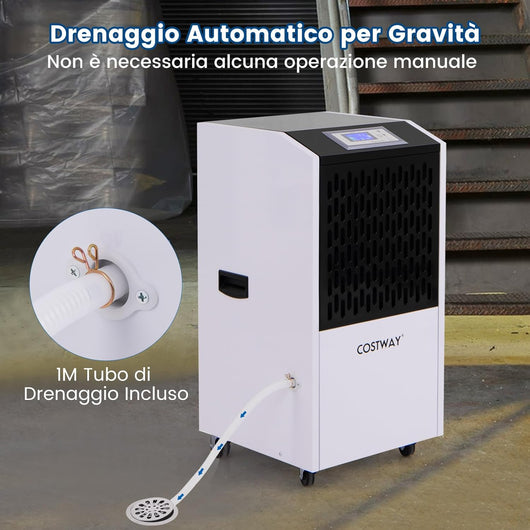 118L Deumidificatore Commerciale con Tubo di Scarico, Deumidificatore Industriale con Timer 24H e 4 Ruote, per Scantinati Magazzini e Grandi Spazi Fino a 790㎡