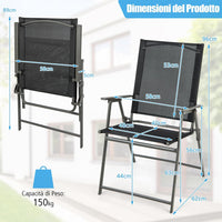 Set di 2/4 Sedie Pieghevoli da Giardino in Textilene, Sedie da Esterno con Schienale Alto, Poltrona Portatile per Giardino Campeggio Patio, Portata 150 kg (4, Nero, 62 x 58 x 96 cm)