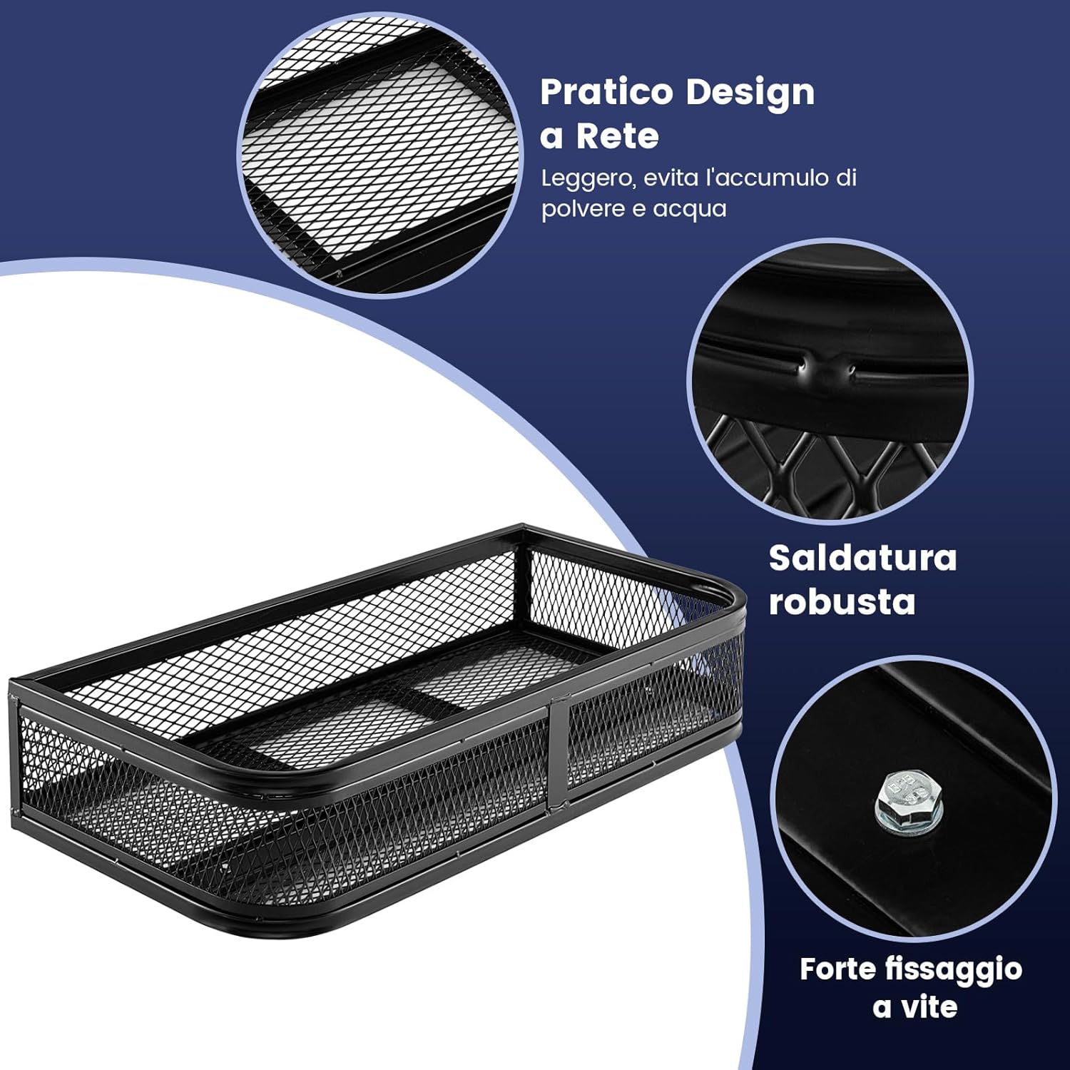 Cestino Portaoggetti Anteriore per ATV, Cestino Portapacchi Anteriore Resistente con Telaio in Metallo a Maglie, Cestino Portaoggetti per Accessori per ATV/UTV, 92 x 44 x 16,5 cm