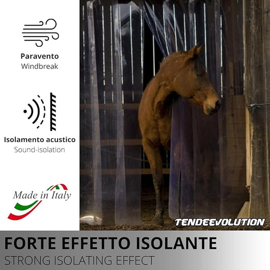 Porta Industriale a Strisce Flessibili in PVC Trasparente 4m x 4m | Ottimo Isolamento Termico | Profilo e Piastre in Acciaio Inox