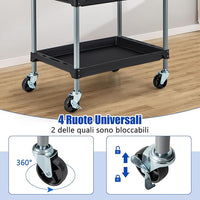 Carrello Utensili a 3 Strati, Carrello Porta Attrezzi con Manico Imbibito e Ruote Universali Bloccabili per Garage, Magazzino, Officina e Cucina, Portata 45 kg, 64 x 40 x 102 cm