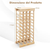 Portabottiglie di Vino, Scaffale per 40 Bottiglie di Vino in Legno di Pino, Cantinetta Porta Vino, 113 x 47 x 28 cm (Con Traversa)
