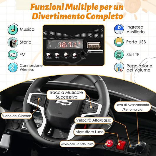 12V Macchina Elettrica per Bambini Chevrolet, SUV Elettrica con Telecomando Luci Luminose e Musica, 3-3,5 km/h, Ideale per Bambini di 3-6 Anni (Nero)
