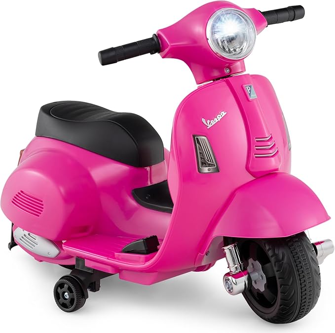 Moto Elettrica per Bambini, 6V Mini Moto per Bambini 18-36 Mesi, con Licenza Ufficiale Vespa, con Luci a LED e Suoni di Clacson, Portata 25 kg, 2 Ruote di Allenamento, 2,5 km/h (Rosa)