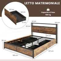 Letto con 4 Cassetti e Testiera, Struttura Letto 200x160 cm con Luci LED Regolabile e Presa Multipla, Carico Massimo 300kg, Silenzioso (200x160 cm)