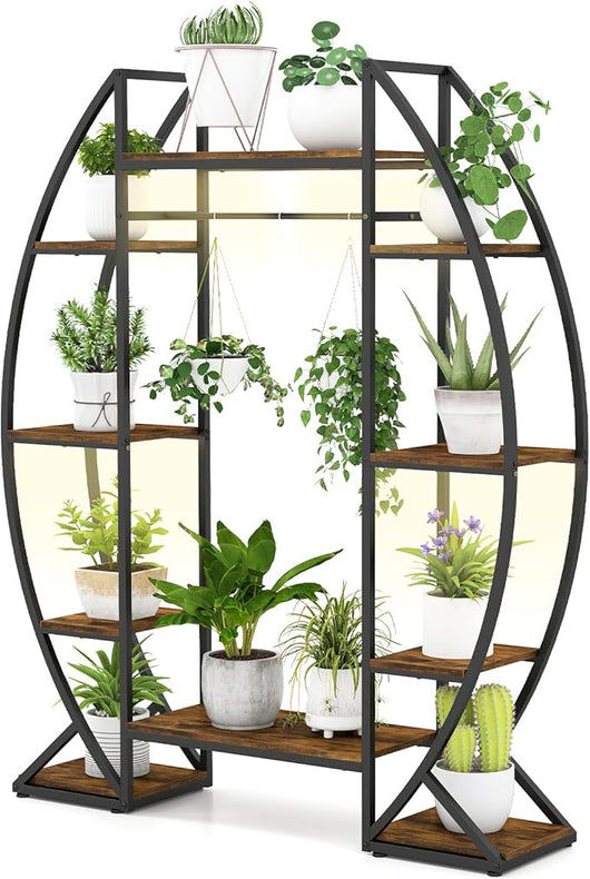 Scaffale Porta Piante da Interno con Luci di Crescita, Scaffale ad Angolo in Metallo a 10 Ripiani, Porta Vasi per Fiori e Piante Multiple, Espositore Decorativo per Soggiorno e Balcone