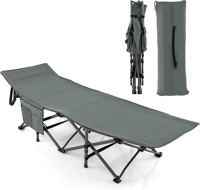 Brandina da Campeggio Pieghevole, Letto Portatile con Poggiatesta Inclinato, Tasca Laterale e Borsa di Trasporto, Branda Campeggio per Backpacking, Ospiti e Pesca, Portata 272 kg