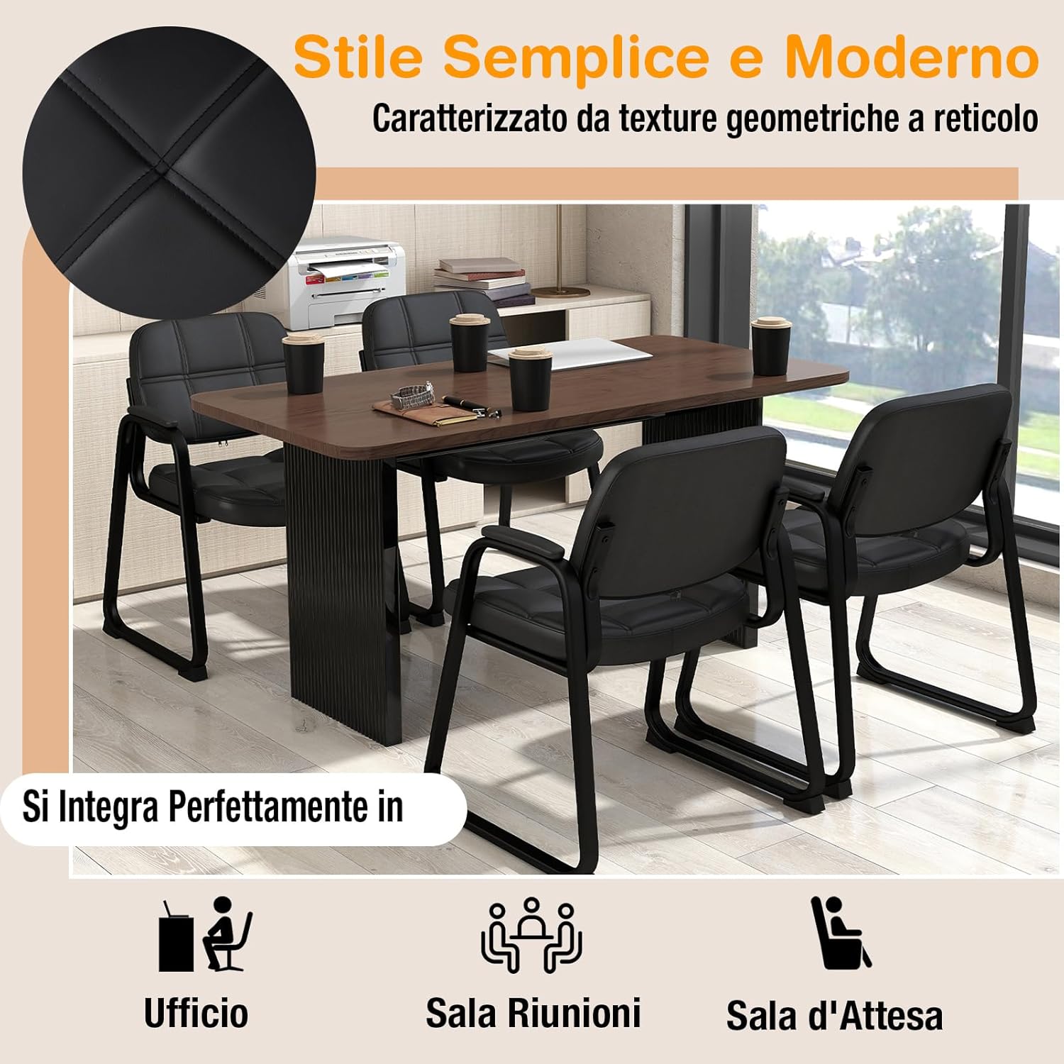 Set di 2 Sedie per Ospiti, Poltrona in Pelle Artificiale con Struttura in Metallo e Braccioli Imbottiti, Sedia da Ufficio Moderna per Sala Conferenze, Portata 120 kg