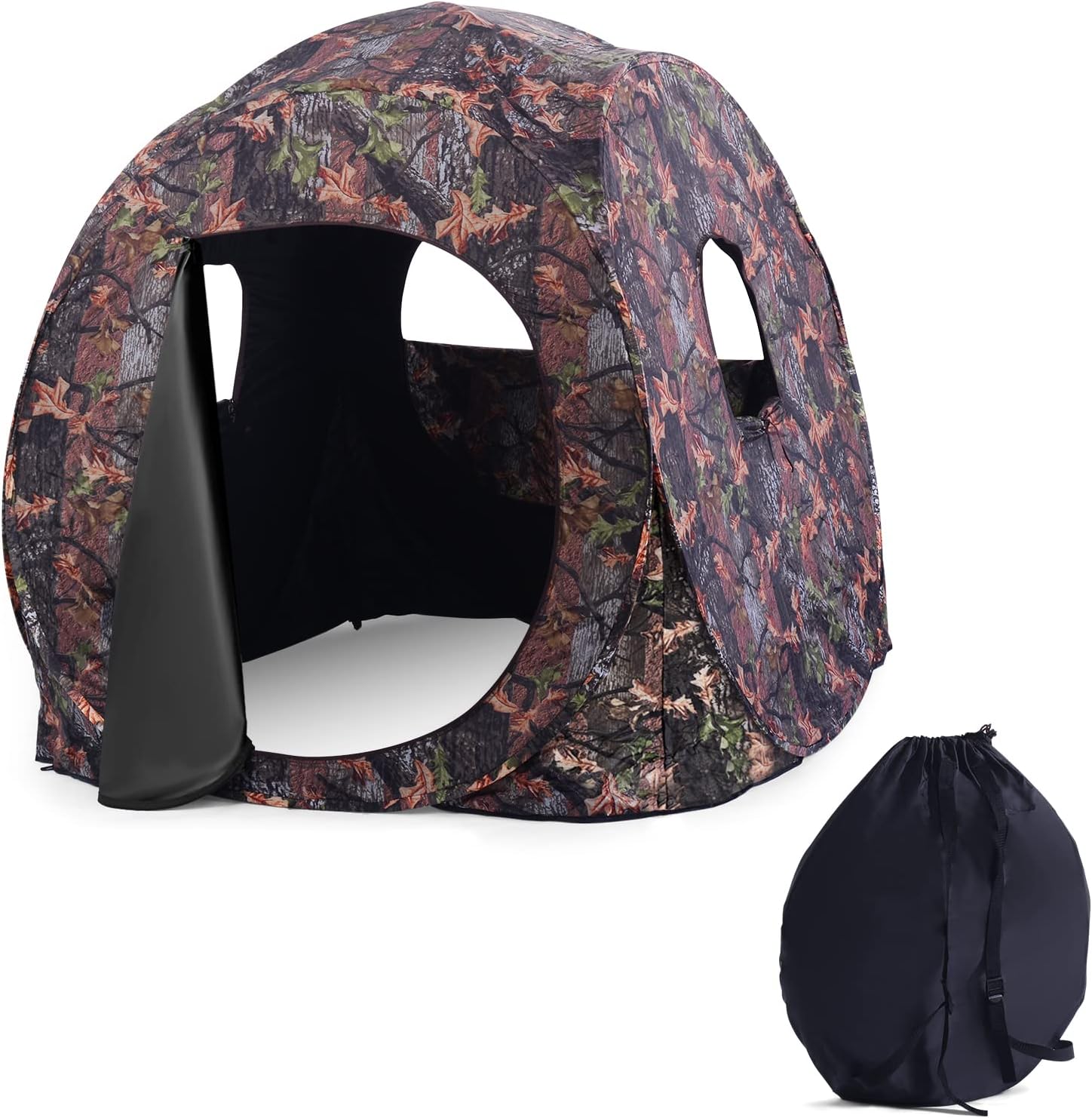 Tenda da Caccia Pieghevole per 3 Persone, Tenda da Caccia con Telaio in Acciaio e Finestre a Maglie, Tenda Mimetica con Borsa per Trasporto, con Visione 270°