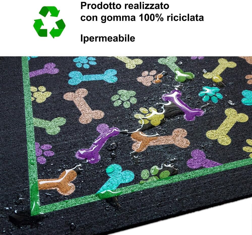 Coppia Tappetini SottoCiotola Gomma Sostenibile Antiscivolo 30x30 cm Cane Gatto Dis.F