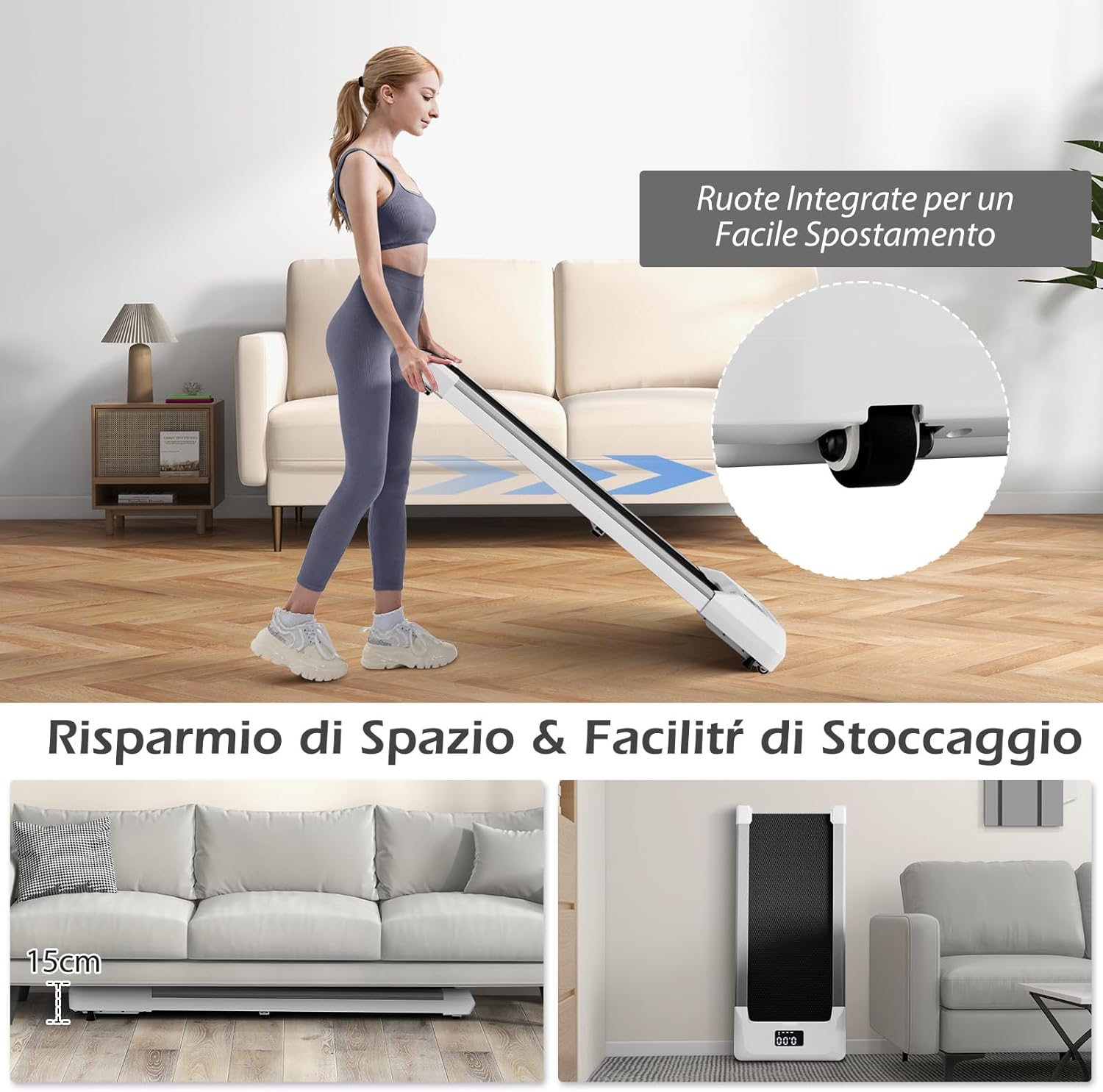 Tapis Roulant Elettrico senza Manubrio, Tapis Roulant sotto Scrivania con Portata di 120 kg, Telecomando e Display LED, Tapis Roulant per Camminare e Correre da Casa e Ufficio